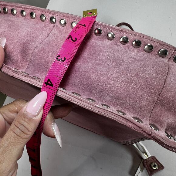 Western Studded Pink Suede Genuine Leather Shoulder Bag - Picture 12 of 13